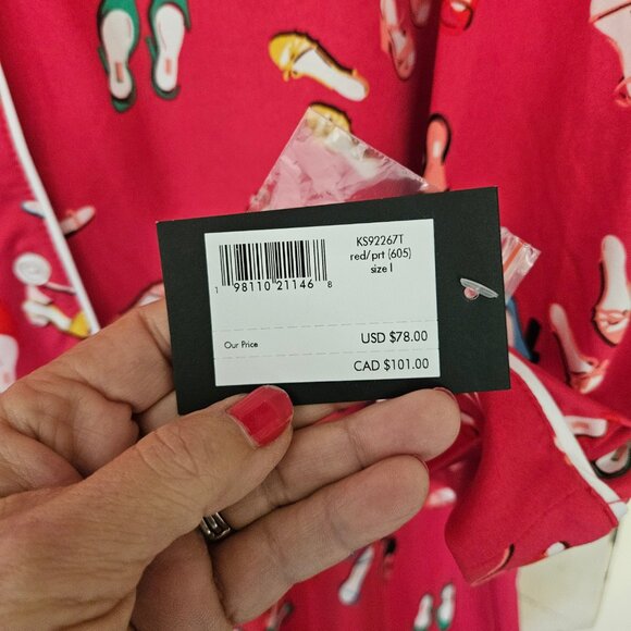 Kate Spade Pajama 2Piece Red High Heels / Shoes Long Sleeve size L - Picture 2 of 8